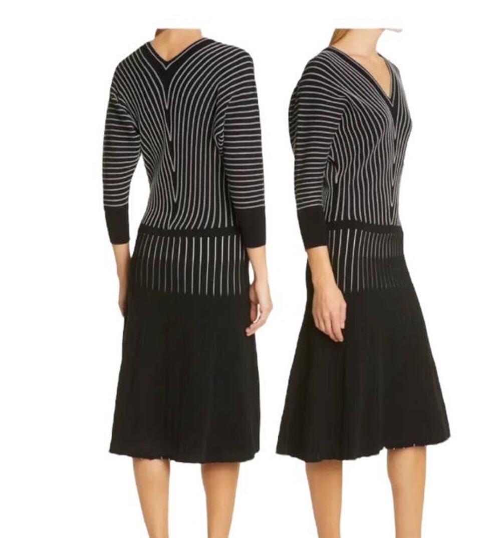 BOSS Hugo Boss sweater dress Fonika Stripe v neck black Medium M
